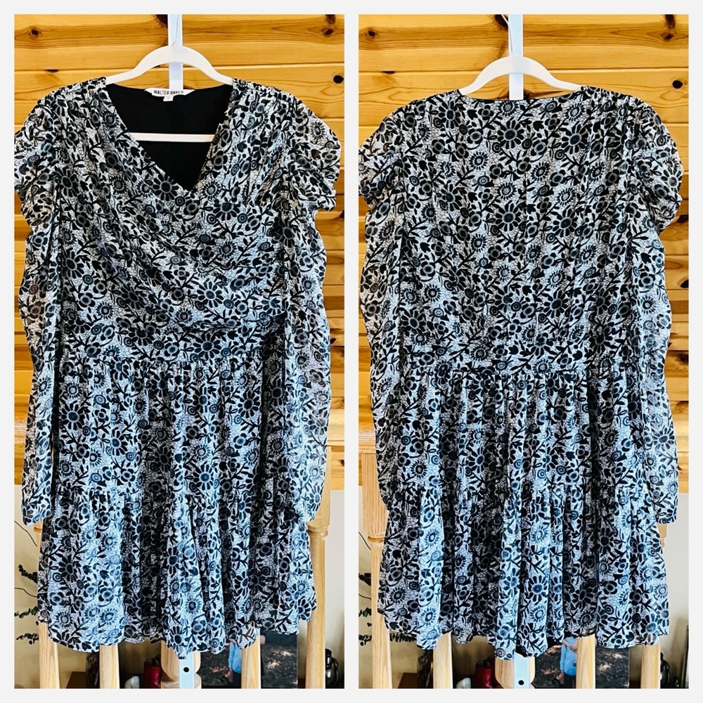 Walter Baker Women's Floral Ruffle Chiffon Puffy Long Sleeve Mini Dress Size 8